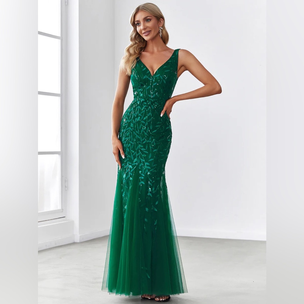 V-Neck Sequin Gown